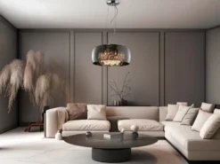 Pendelleuchte VAPORE mit Glas Chrom in Rauchglas Optik & Kristallbehang Ø 50cm