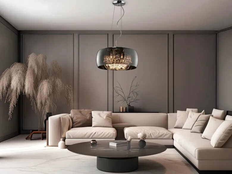 Pendelleuchte VAPORE mit Glas Chrom in Rauchglas Optik & Kristallbehang Ø 50cm