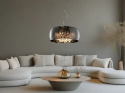 Pendelleuchte VAPORE mit Glas Chrom in Rauchglas Optik & Kristallbehang Ø 50cm