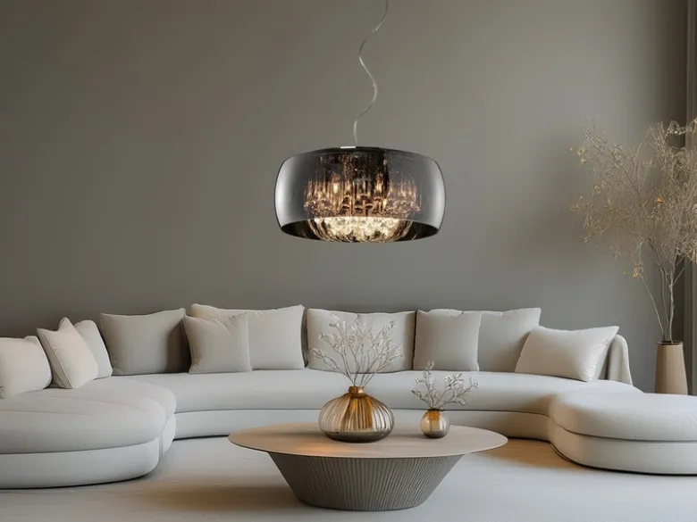 Pendelleuchte VAPORE mit Glas Chrom in Rauchglas Optik & Kristallbehang Ø 50cm