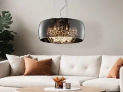 Pendelleuchte VAPORE mit Glas Chrom in Rauchglas Optik & Kristallbehang Ø 50cm