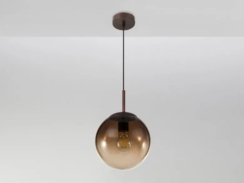 Pendelleuchte VARUS 1-flammig mit Glaskugel aus Amberglas, Ø 20cm