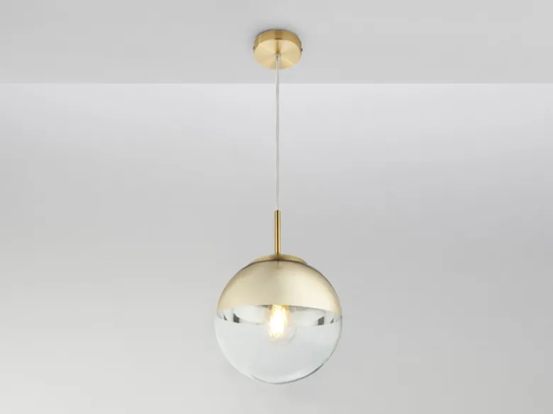 Pendelleuchte VARUS 1-flammig Glaskugel Design in Gold & Klarglas, Ø 20cm