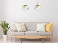 Pendelleuchte VARUS 1-flammig Glaskugel Design in Gold & Klarglas, Ø 20cm
