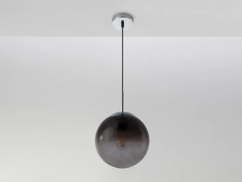 Pendelleuchte VARUS 1-flammig mit Glaskugel aus Rauchglas, Ø 20cm