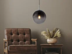 Pendelleuchte VARUS 1-flammig mit Glaskugel aus Rauchglas, Ø 20cm