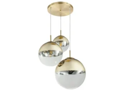 Pendelleuchte VARUS 3-flammig Glaskugeln Design in Gold & Klarglas, Ø 51cm