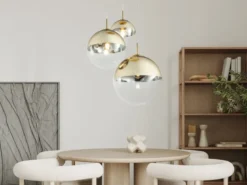 Pendelleuchte VARUS 3-flammig Glaskugeln Design in Gold & Klarglas, Ø 51cm