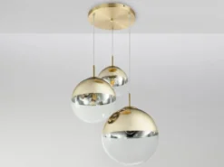Pendelleuchte VARUS 3-flammig Glaskugeln Design in Gold & Klarglas, Ø 51cm