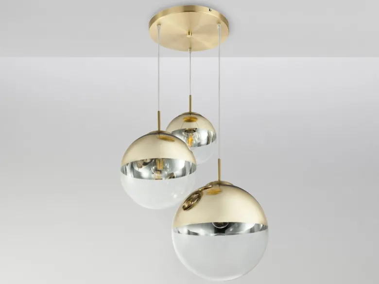 Pendelleuchte VARUS 3-flammig Glaskugeln Design in Gold & Klarglas, Ø 51cm