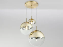Pendelleuchte VARUS 3-flammig Glaskugeln Design in Gold & Klarglas, Ø 51cm