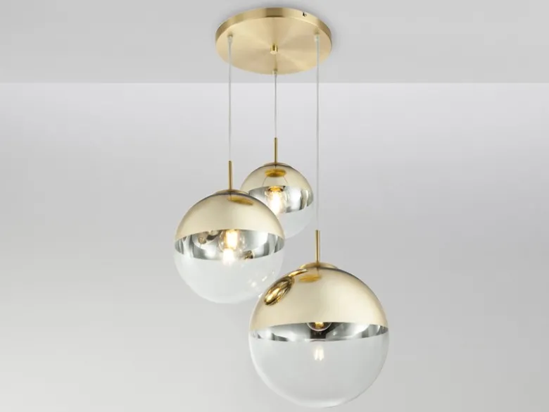 Pendelleuchte VARUS 3-flammig Glaskugeln Design in Gold & Klarglas, Ø 51cm