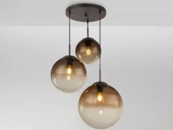 Pendelleuchte VARUS 3-flammig mit Glaskugeln aus Amberglas, Ø 51cm