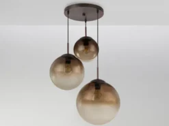 Pendelleuchte VARUS 3-flammig mit Glaskugeln aus Amberglas, Ø 51cm
