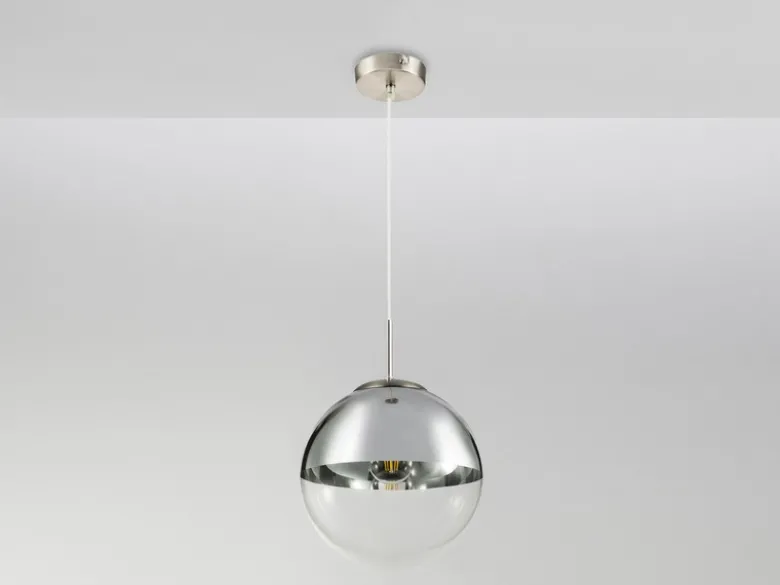 Pendelleuchte VARUS 1-flammig Glaskugel Design in Chrom & Klarglas, Ø 25cm