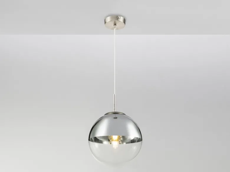 Pendelleuchte VARUS 1-flammig Glaskugel Design in Chrom & Klarglas, Ø 25cm