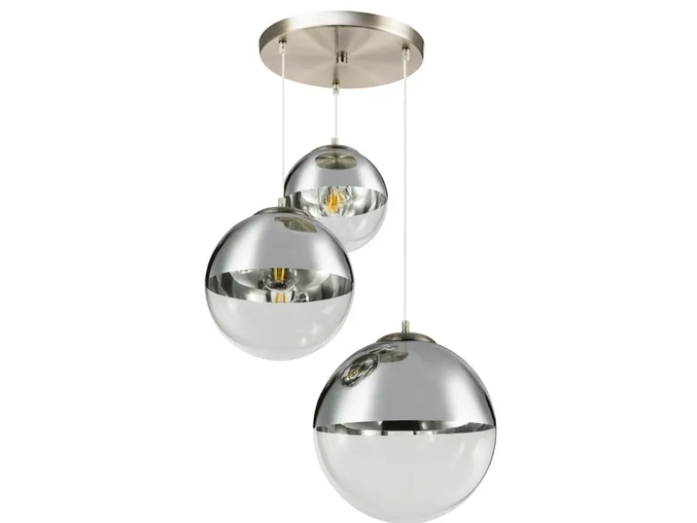 Pendelleuchte VARUS 3-flammig Glaskugeln Design in Chrom & Klarglas, Ø 51cm