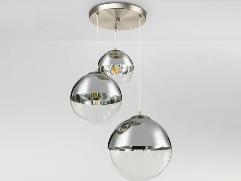 Pendelleuchte VARUS 3-flammig Glaskugeln Design in Chrom & Klarglas, Ø 51cm