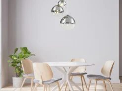 Pendelleuchte VARUS 3-flammig Glaskugeln Design in Chrom & Klarglas, Ø 51cm