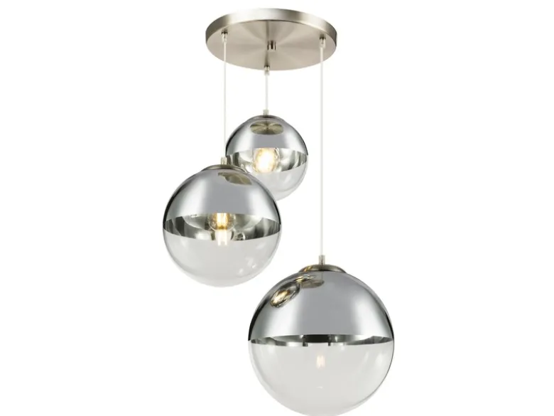 Pendelleuchte VARUS 3-flammig Glaskugeln Design in Chrom & Klarglas, Ø 51cm