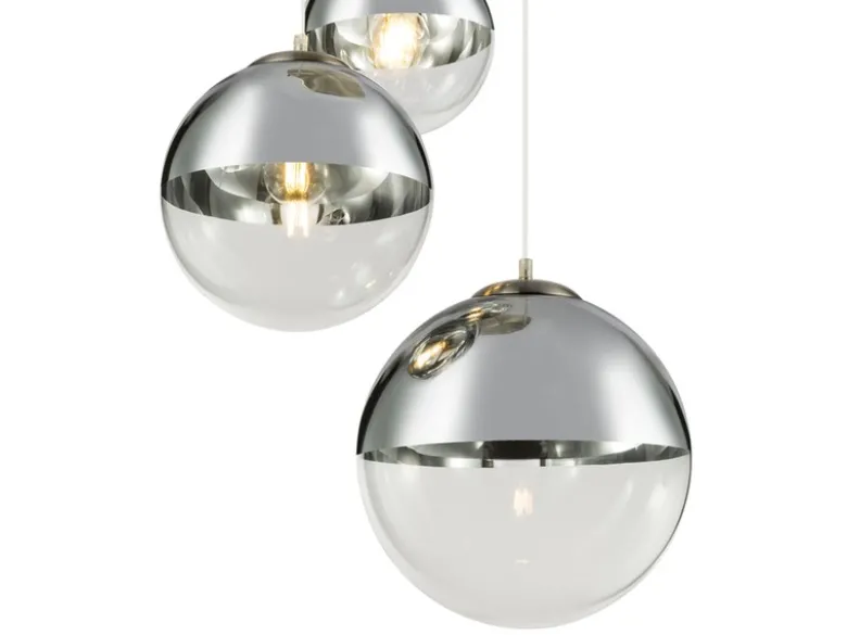 Pendelleuchte VARUS 3-flammig Glaskugeln Design in Chrom & Klarglas, Ø 51cm