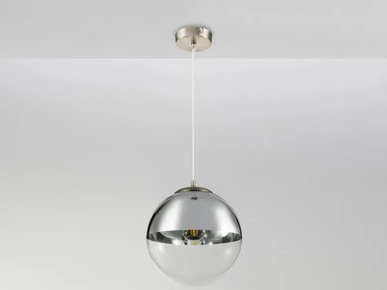 Pendelleuchte VARUS 1-flammig Glaskugel Design in Chrom & Klarglas, Ø 30cm