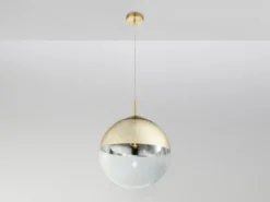 Pendelleuchte VARUS 1-flammig Glaskugel Design in Gold & Klarglas, Ø 33cm