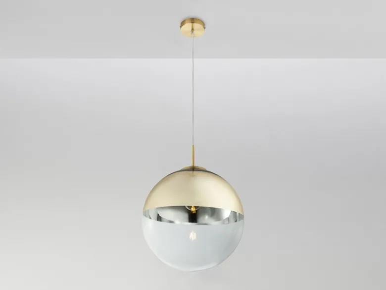 Pendelleuchte VARUS 1-flammig Glaskugel Design in Gold & Klarglas, Ø 33cm