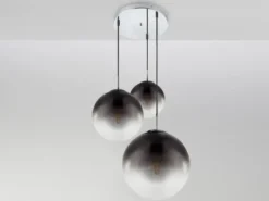 Pendelleuchte VARUS 3-flammig mit Glaskugeln aus Rauchglas, Ø 51cm