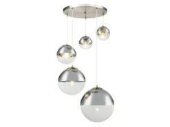 Pendelleuchte VARUS 5-flammig Glaskugeln Design in Chrom & Klarglas, Ø 65cm