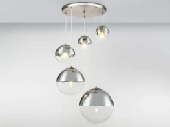 Pendelleuchte VARUS 5-flammig Glaskugeln Design in Chrom & Klarglas, Ø 65cm