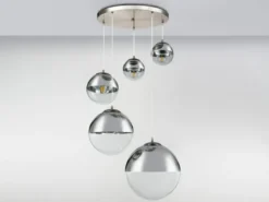 Pendelleuchte VARUS 5-flammig Glaskugeln Design in Chrom & Klarglas, Ø 65cm
