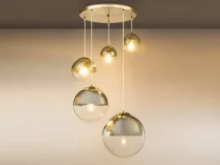 Pendelleuchte VARUS 5-flammig Glaskugeln Design in Chrom & Klarglas, Ø 65cm