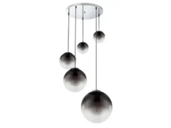 Pendelleuchte VARUS 5-flammig mit Glaskugeln aus Rauchglas, Ø 65cm