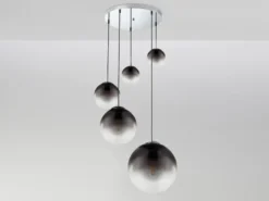 Pendelleuchte VARUS 5-flammig mit Glaskugeln aus Rauchglas, Ø 65cm