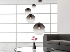 Pendelleuchte VARUS 5-flammig mit Glaskugeln aus Rauchglas, Ø 65cm