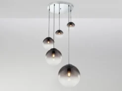 Pendelleuchte VARUS 5-flammig mit Glaskugeln aus Rauchglas, Ø 65cm