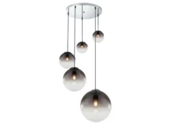 Pendelleuchte VARUS 5-flammig mit Glaskugeln aus Rauchglas, Ø 65cm