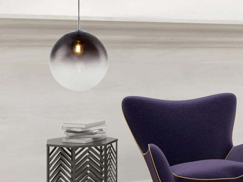 Pendelleuchte VARUS 1-flammig mit Glaskugel aus Rauchglas, Ø 30cm