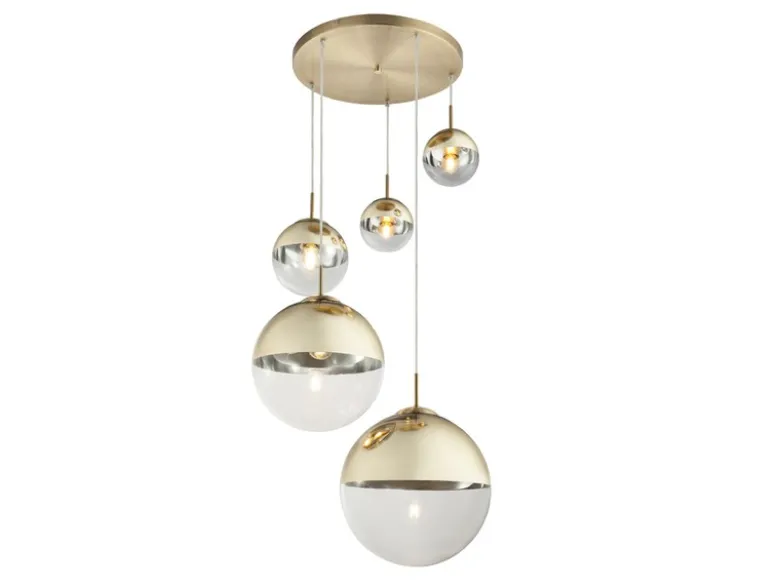Pendelleuchte VARUS 5-flammig Glaskugeln Design in Gold & Klarglas, Ø 65cm