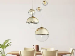 Pendelleuchte VARUS 5-flammig Glaskugeln Design in Gold & Klarglas, Ø 65cm