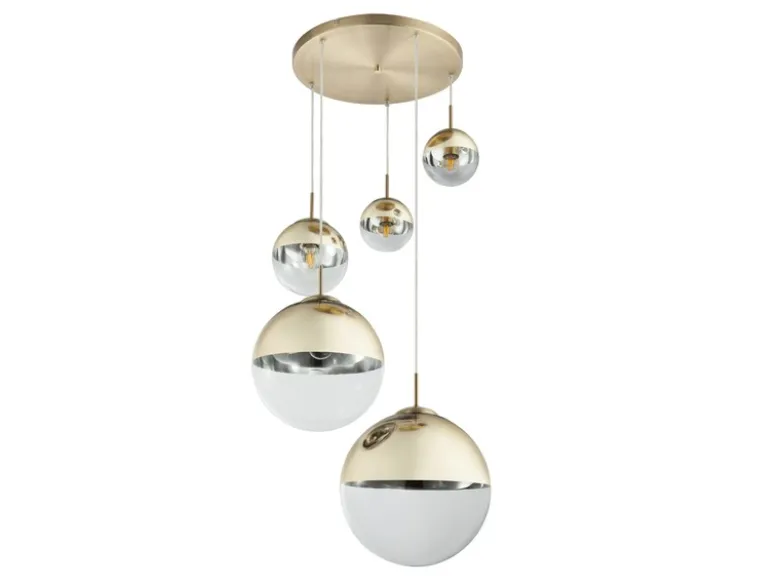 Pendelleuchte VARUS 5-flammig Glaskugeln Design in Gold & Klarglas, Ø 65cm