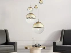 Pendelleuchte VARUS 5-flammig Glaskugeln Design in Gold & Klarglas, Ø 65cm