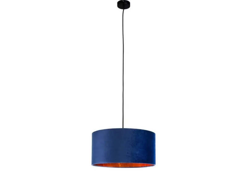Pendelleuchte Vintage mit Lampenschirm Samt Blau / Gold, Ø 40cm