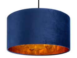 Pendelleuchte Vintage mit Lampenschirm Samt Blau / Gold, Ø 40cm