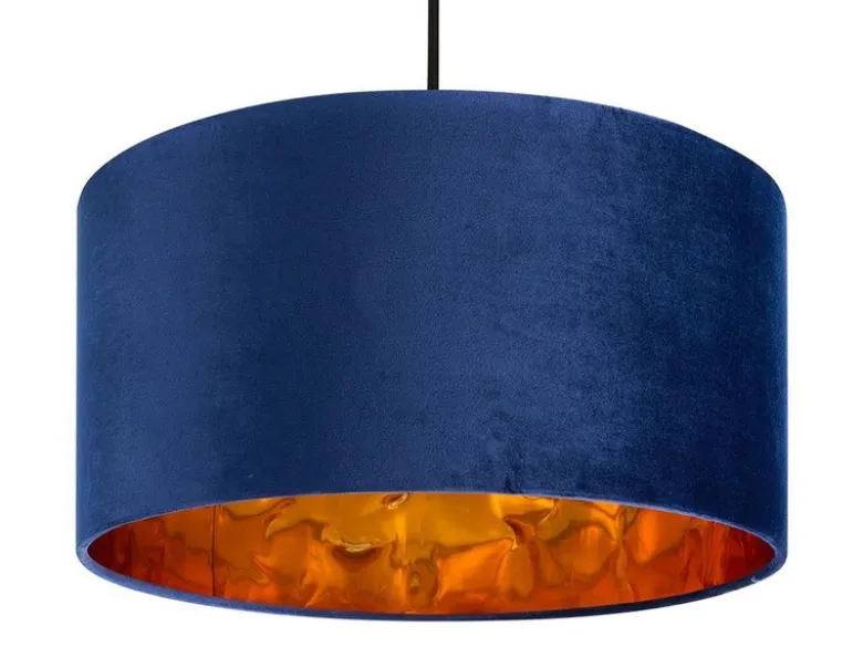 Pendelleuchte Vintage mit Lampenschirm Samt Blau / Gold, Ø 40cm
