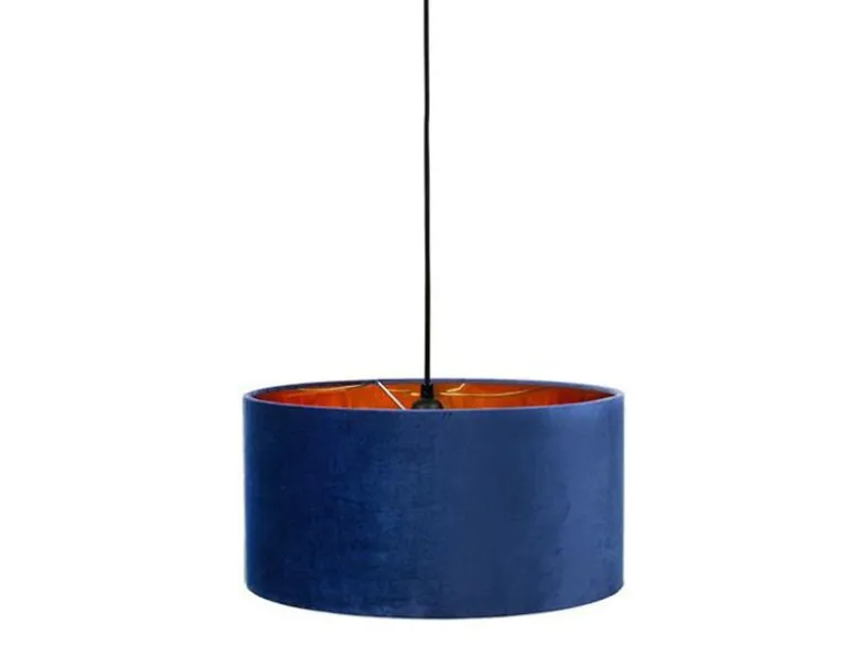 Pendelleuchte Vintage mit Lampenschirm Samt Blau / Gold, Ø 40cm