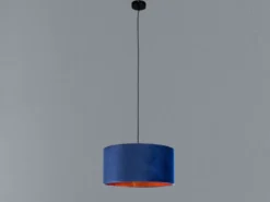 Pendelleuchte Vintage mit Lampenschirm Samt Blau / Gold, Ø 40cm