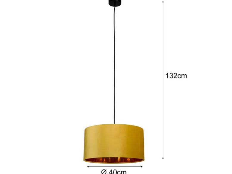 Pendelleuchte Vintage mit Lampenschirm Samt Gelb / Gold, Ø 40cm