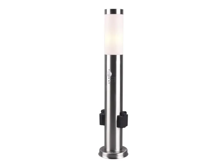 Pollerleuchte RADA aus Edelstahl mit 2 Steckdosen & Bewegungsmelder, Höhe 60cm